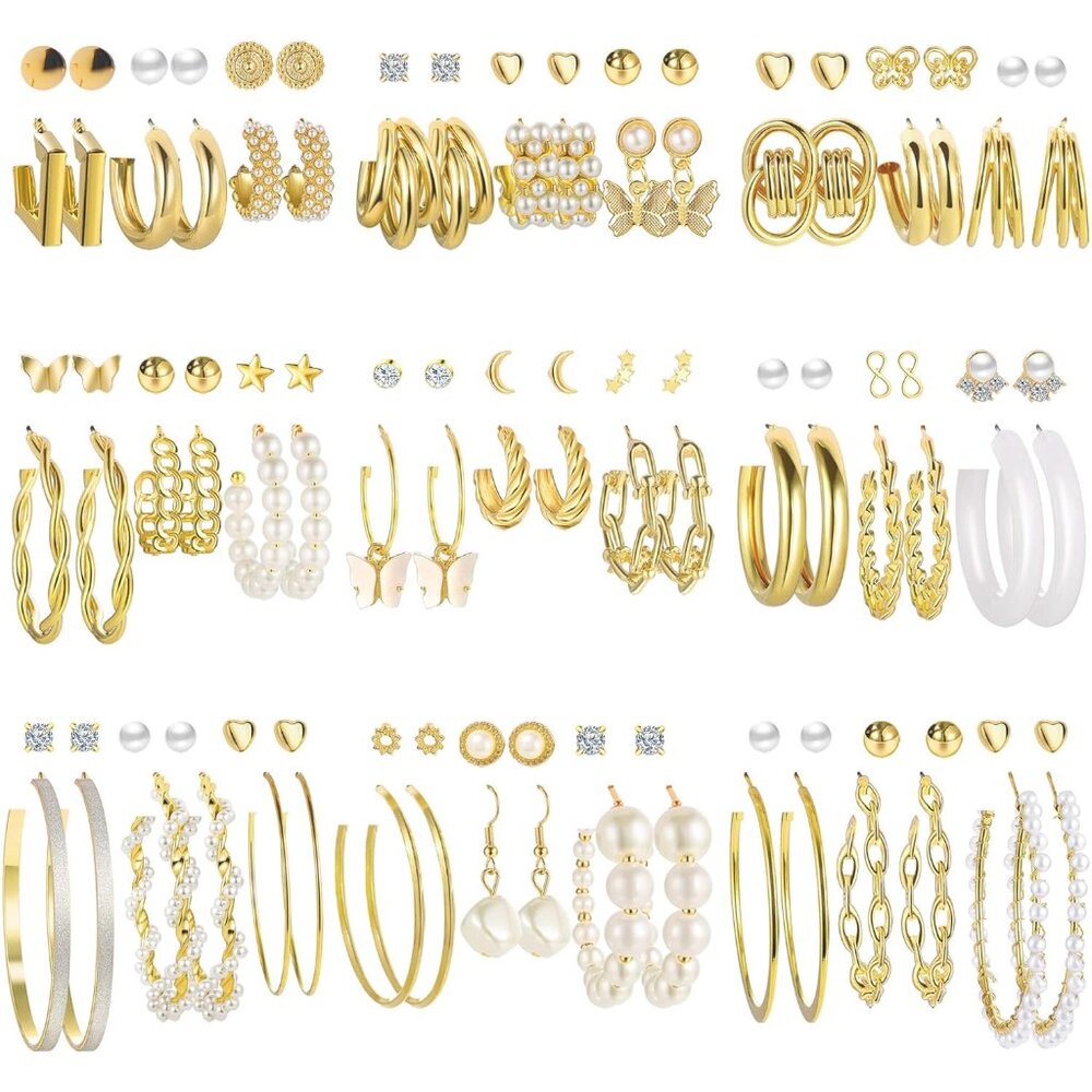 54-Pair Gold Hoop Earring Set For Women - Fashion-Forward Jewelry Collection